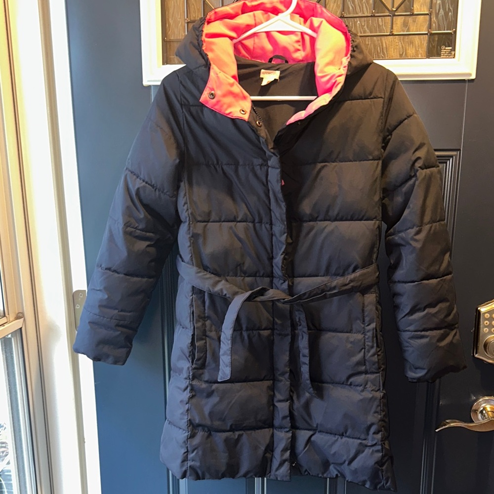Crewcuts Dark Blue Puffer Jacket with Bright Pink